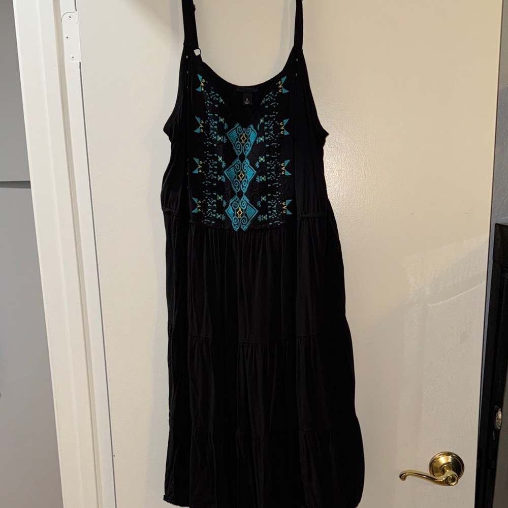 Torrid Black Dress with Blue Embroidery. Pre-loved Good Condition